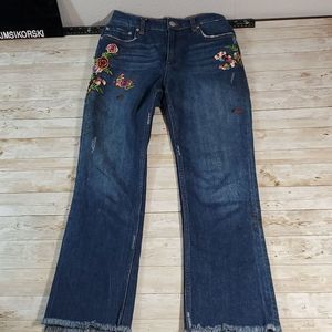 Zara Premium Denim Embroidered Raw Hem Jeans Flower Floral Design 24½" Waist 26L